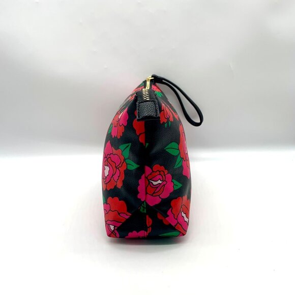 Betsey Johnson Black Floral Printed Large Zip Pouch - Picture 3 of 11
